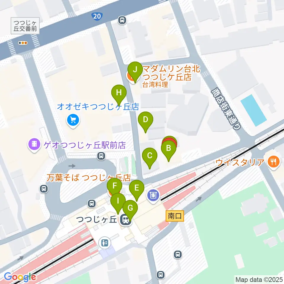 プリーマ・トーン音楽教室周辺のファミレス・ファーストフード一覧地図