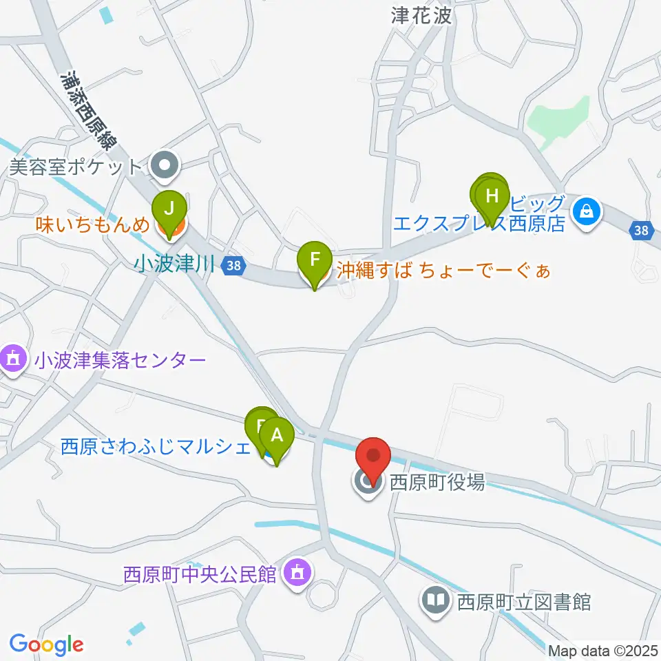 西原町町民交流センターさわふじ未来ホール周辺のファミレス・ファーストフード一覧地図
