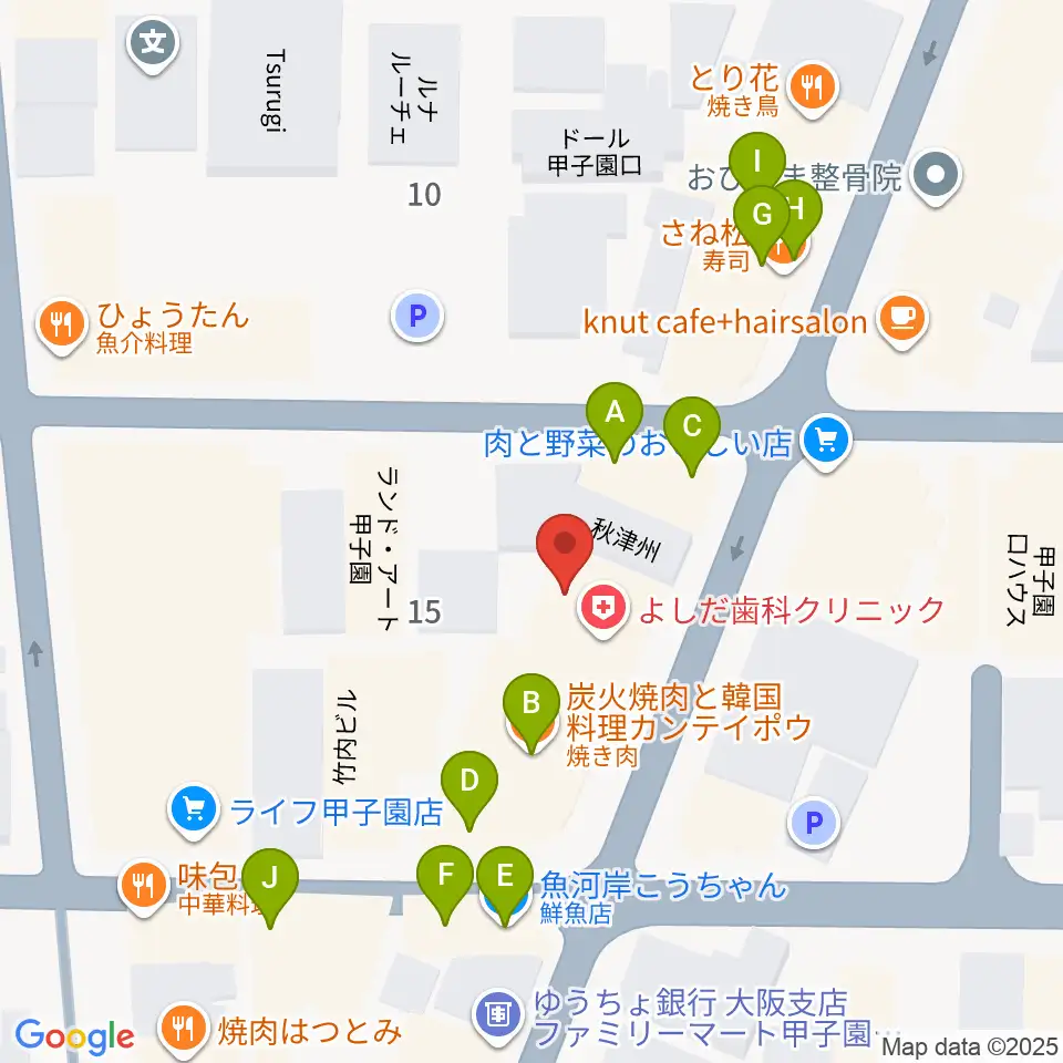 甲子園口アンクルジャム周辺のファミレス・ファーストフード一覧地図