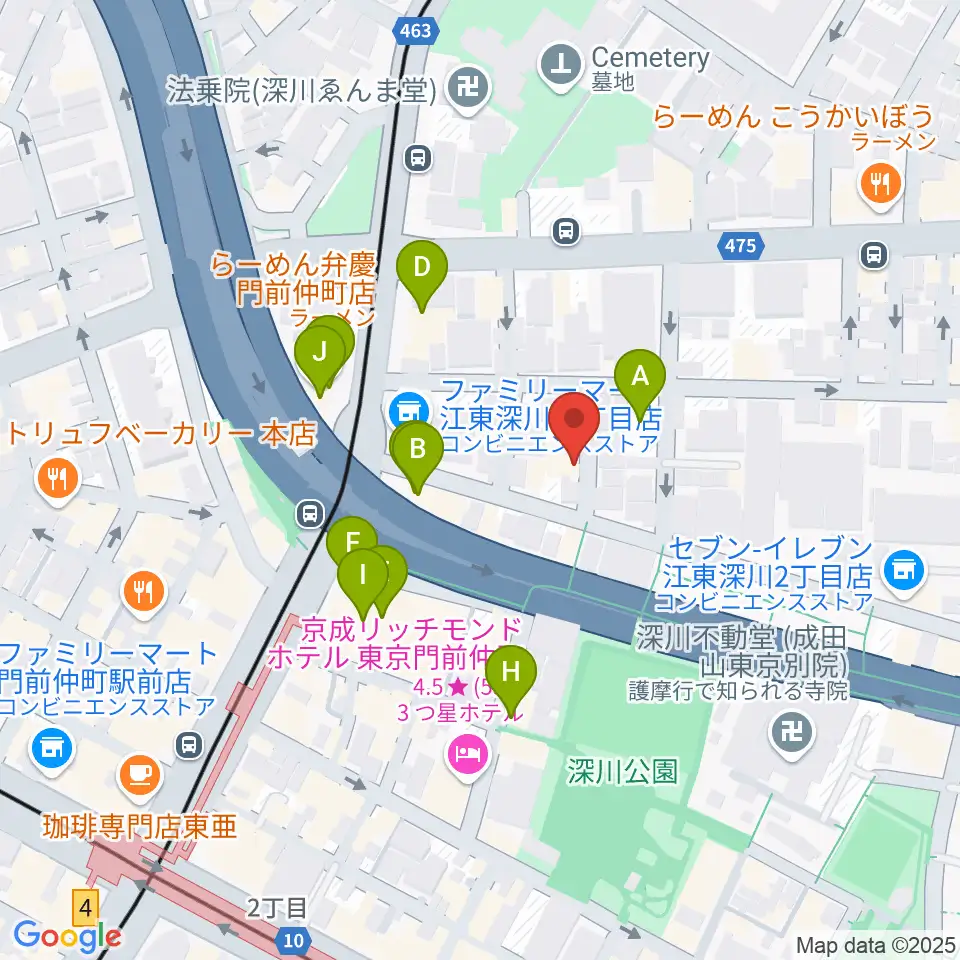 門前仲町シンフォニーサロン周辺のファミレス・ファーストフード一覧地図