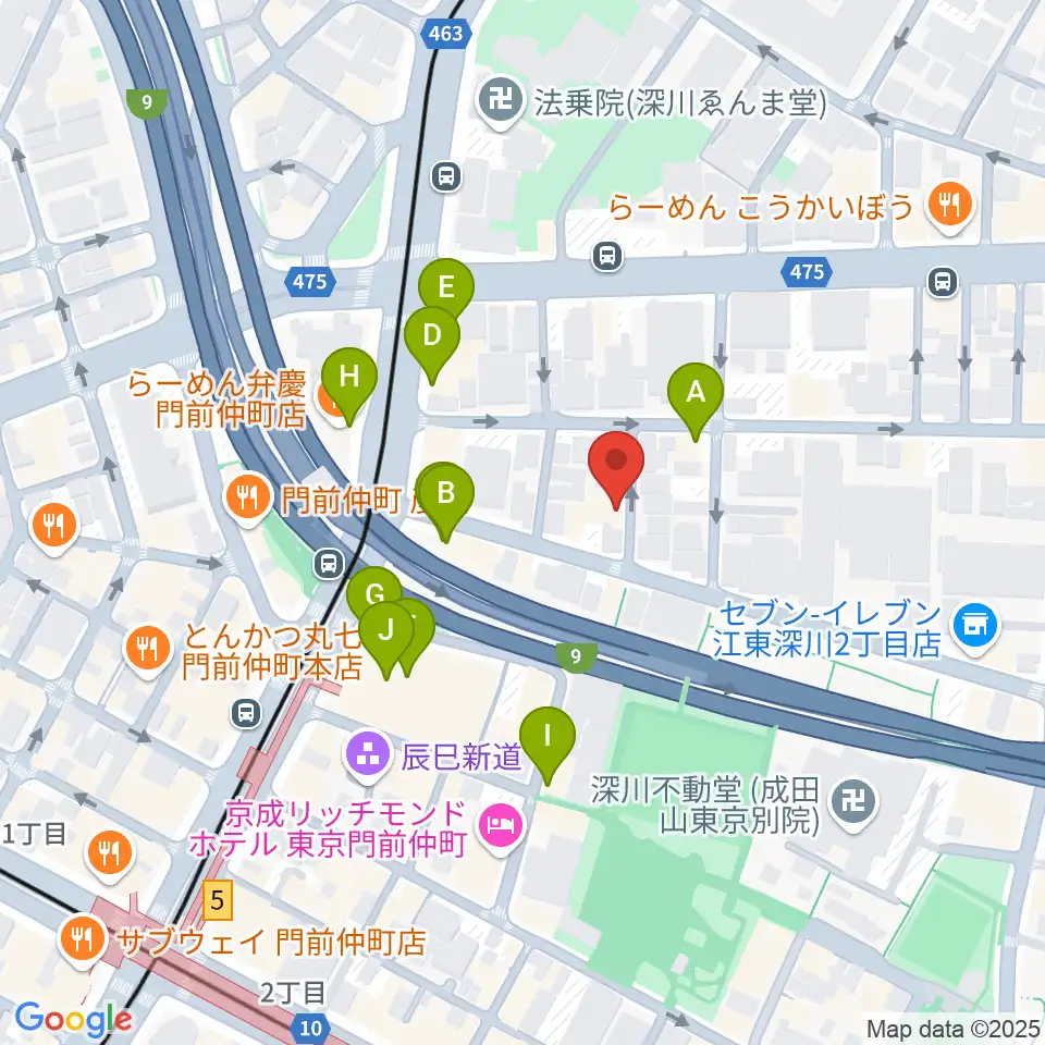 門前仲町シンフォニーサロン周辺のファミレス・ファーストフード一覧地図