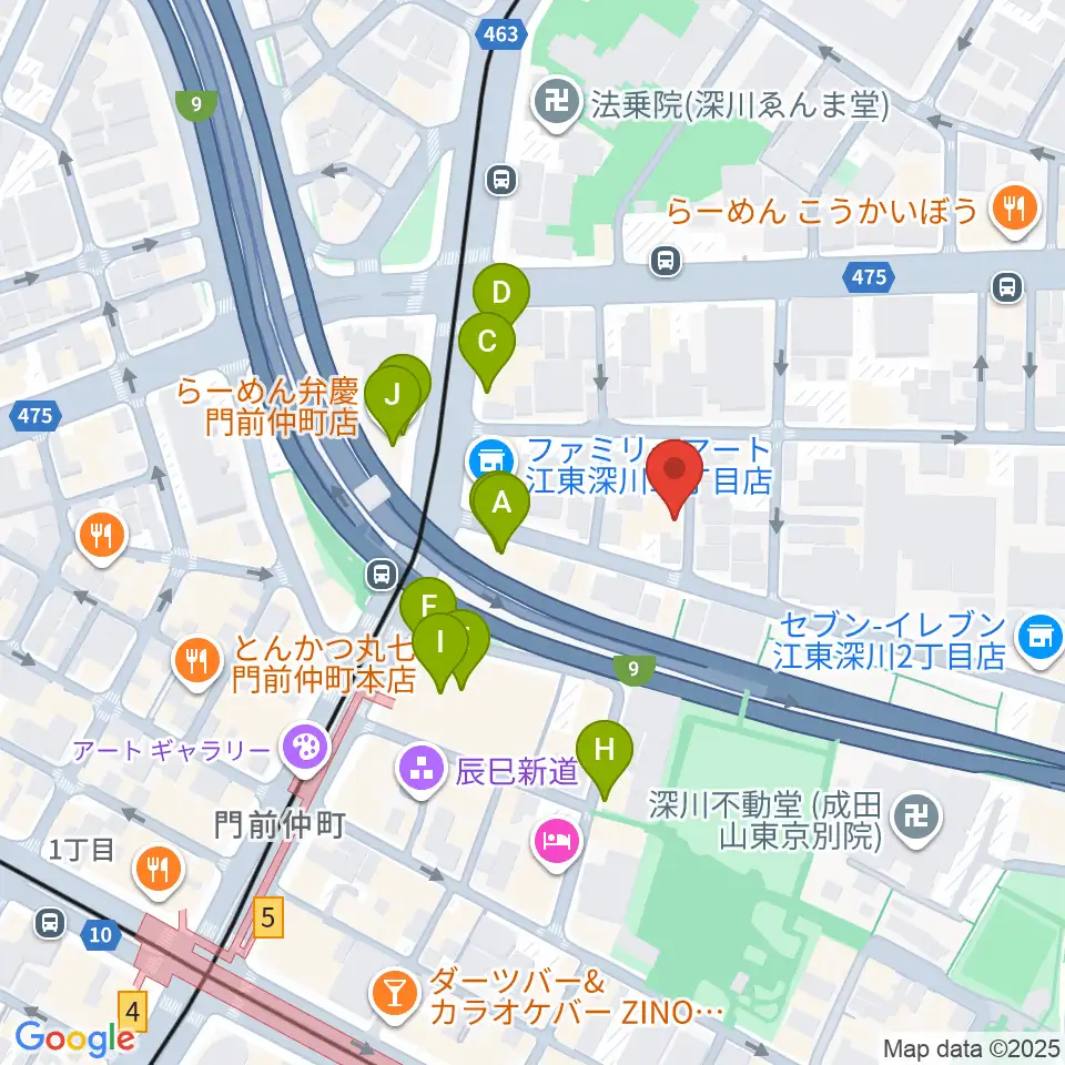 門前仲町シンフォニーサロン周辺のファミレス・ファーストフード一覧地図