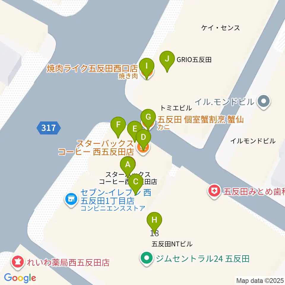 五反田ロッキー周辺のファミレス・ファーストフード一覧地図