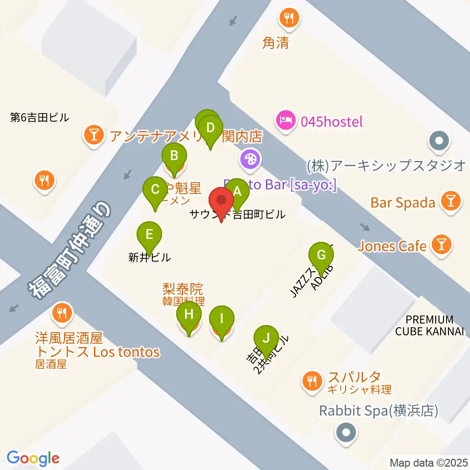 関内リトルジョン周辺のファミレス・ファーストフード一覧地図