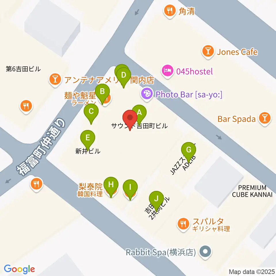 関内リトルジョン周辺のファミレス・ファーストフード一覧地図