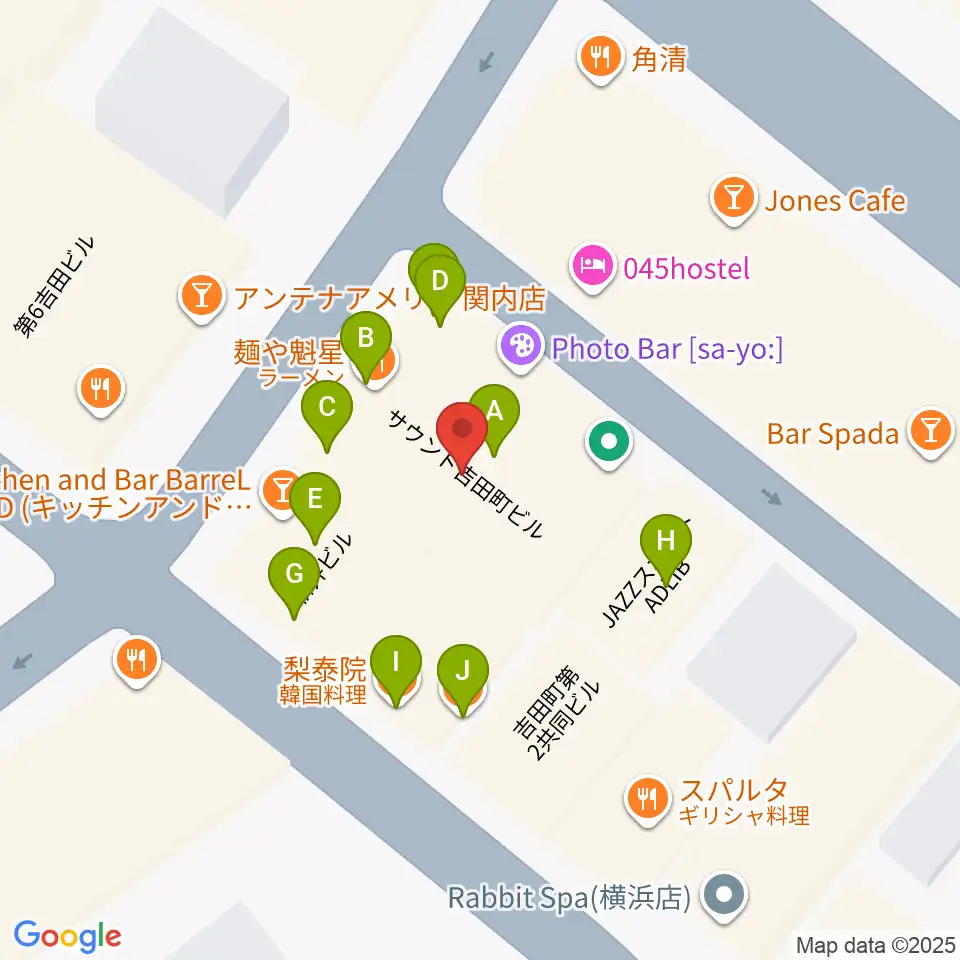 関内リトルジョン周辺のファミレス・ファーストフード一覧地図