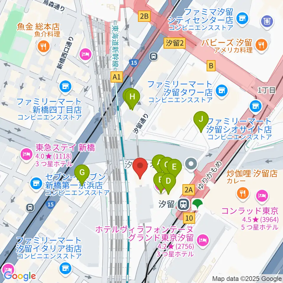 日仏文化協会 汐留ホール周辺のファミレス・ファーストフード一覧地図