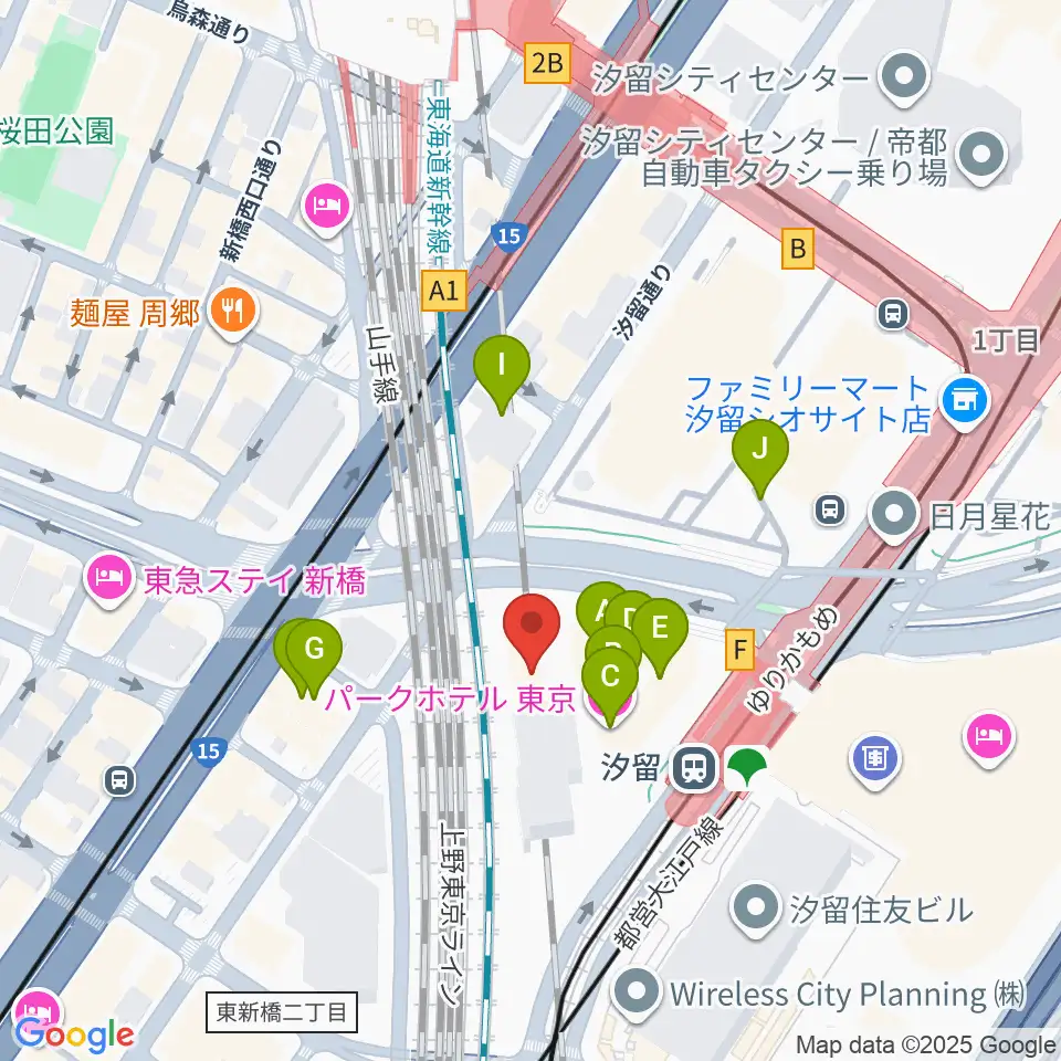 日仏文化協会 汐留ホール周辺のファミレス・ファーストフード一覧地図