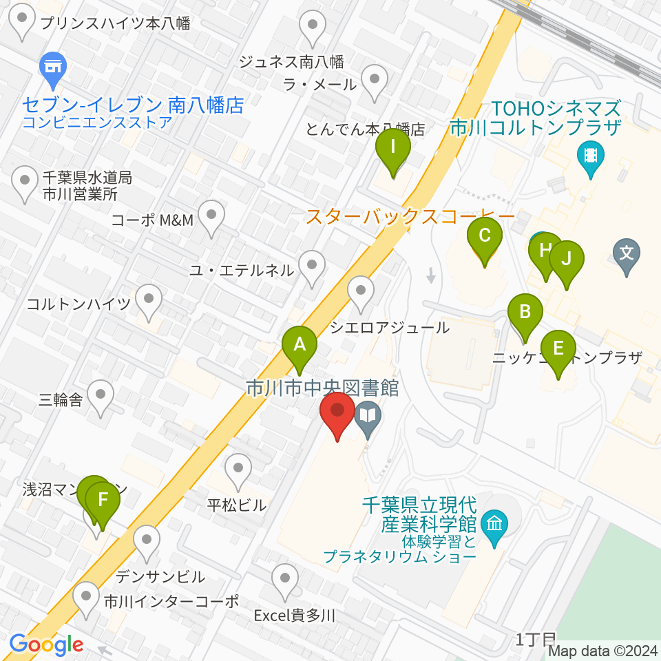 市川市文学ミュージアム周辺のファミレス・ファーストフード一覧地図