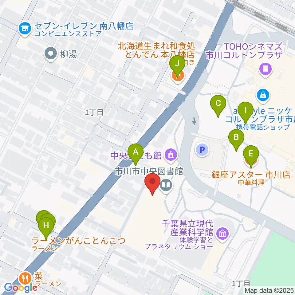 市川市文学ミュージアム周辺のファミレス・ファーストフード一覧地図