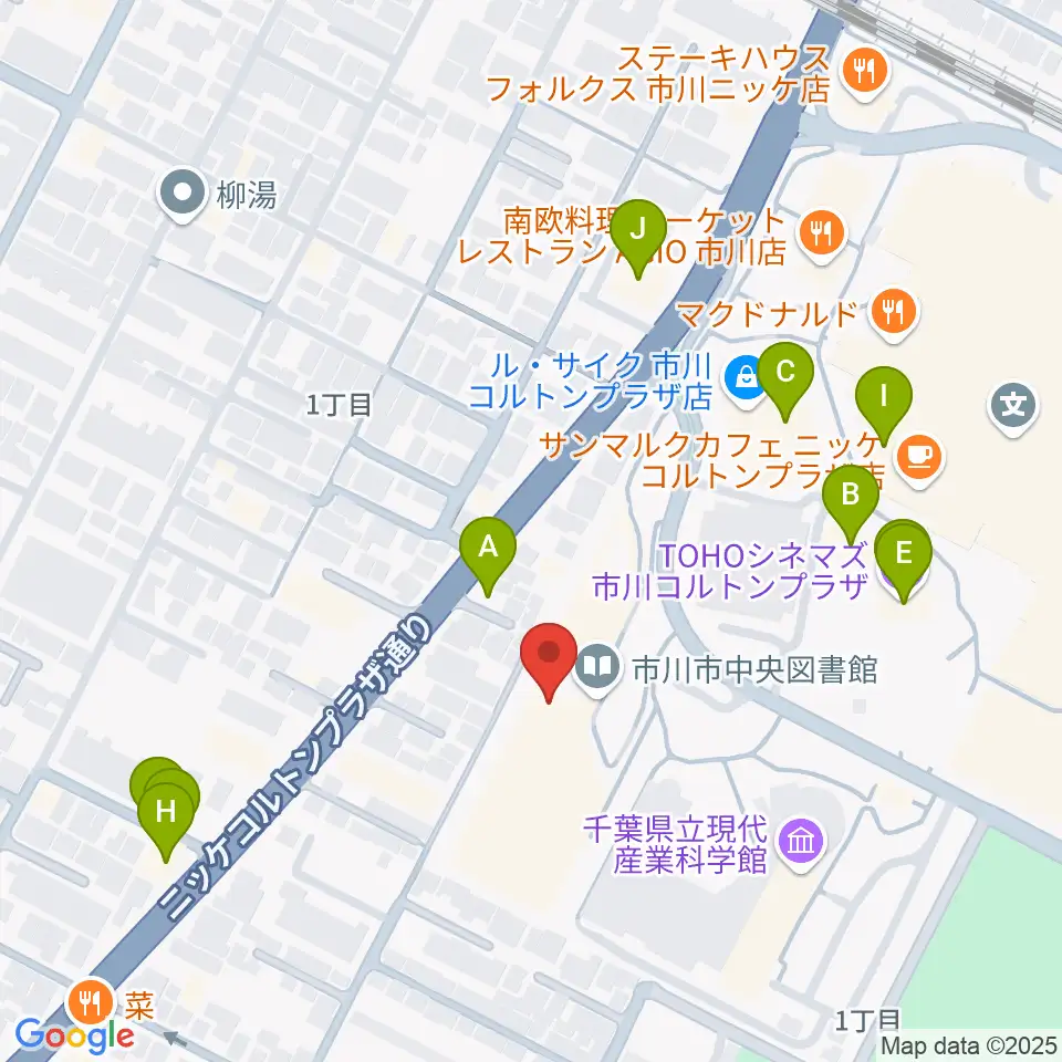 市川市文学ミュージアム周辺のファミレス・ファーストフード一覧地図
