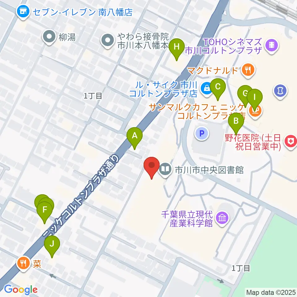市川市文学ミュージアム周辺のファミレス・ファーストフード一覧地図