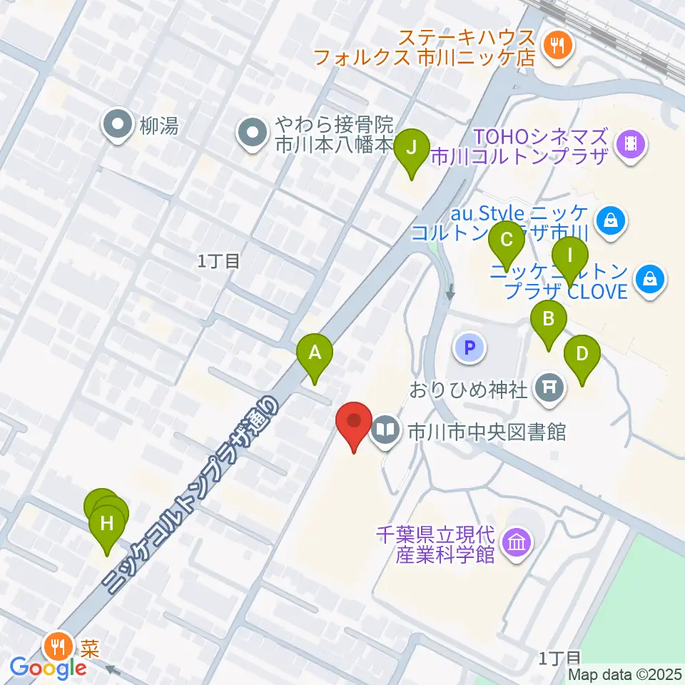 市川市文学ミュージアム周辺のファミレス・ファーストフード一覧地図
