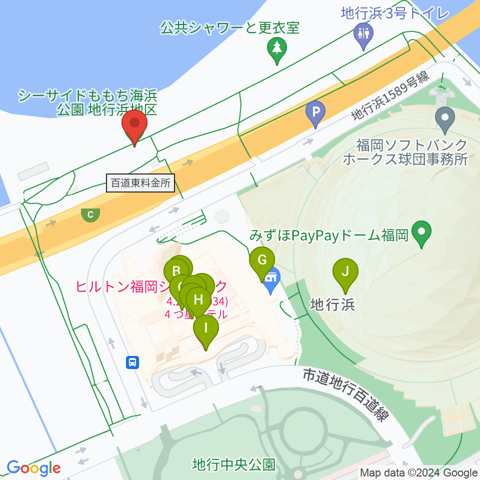 シーサイドももち海浜公園周辺のファミレス・ファーストフード一覧地図