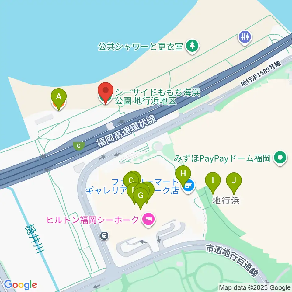シーサイドももち海浜公園周辺のファミレス・ファーストフード一覧地図