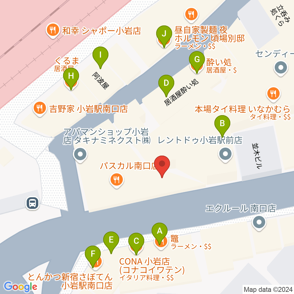 小岩ジョニーエンジェル周辺のファミレス・ファーストフード一覧地図