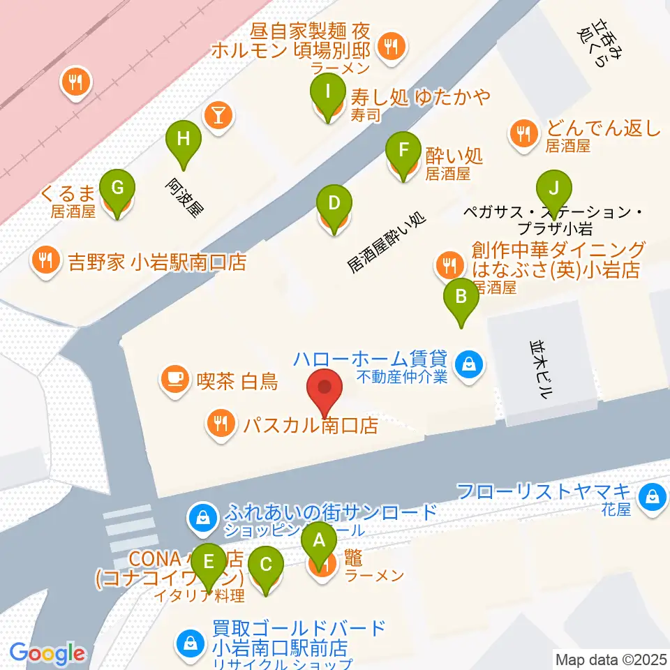 小岩ジョニーエンジェル周辺のファミレス・ファーストフード一覧地図