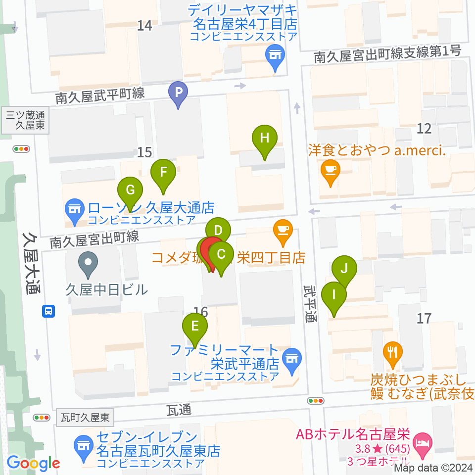 Sakae Base周辺のファミレス・ファーストフード一覧地図