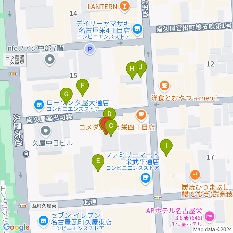 Sakae Base周辺のファミレス・ファーストフード一覧地図