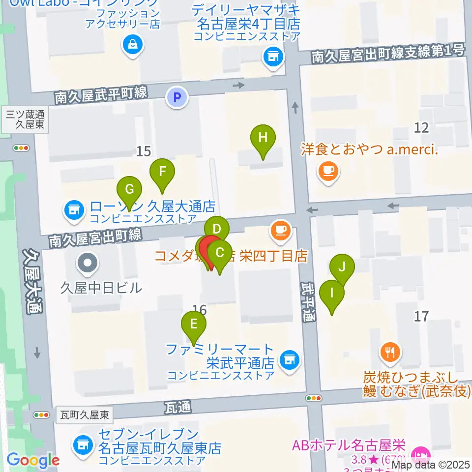 Sakae Base周辺のファミレス・ファーストフード一覧地図