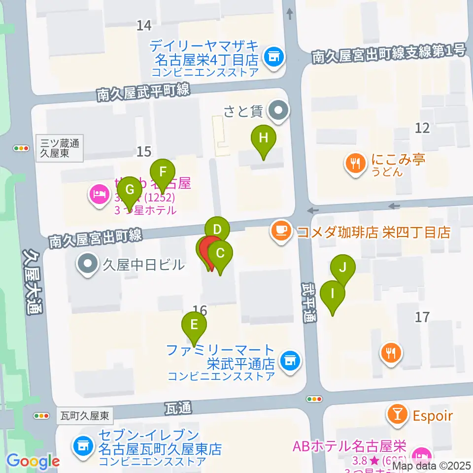 Sakae Base周辺のファミレス・ファーストフード一覧地図