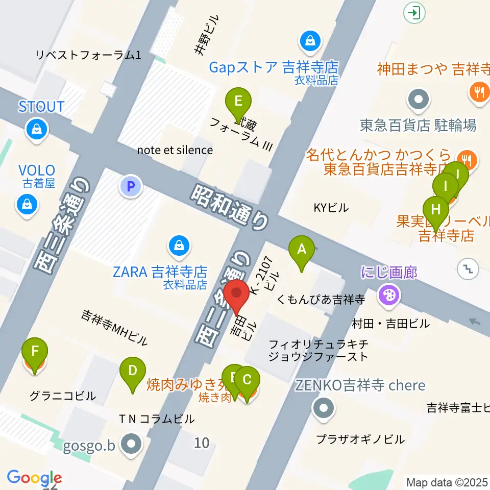 吉祥寺シルバーエレファント周辺のファミレス・ファーストフード一覧地図