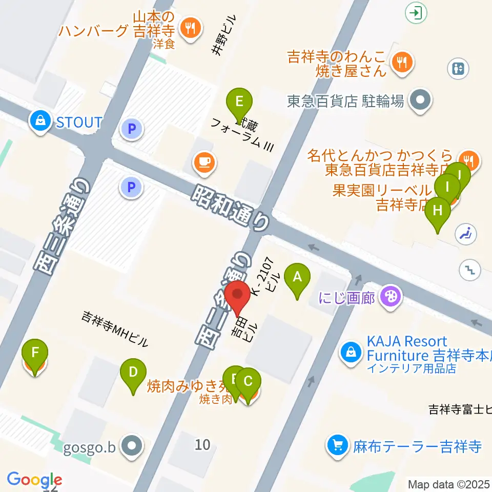 吉祥寺シルバーエレファント周辺のファミレス・ファーストフード一覧地図