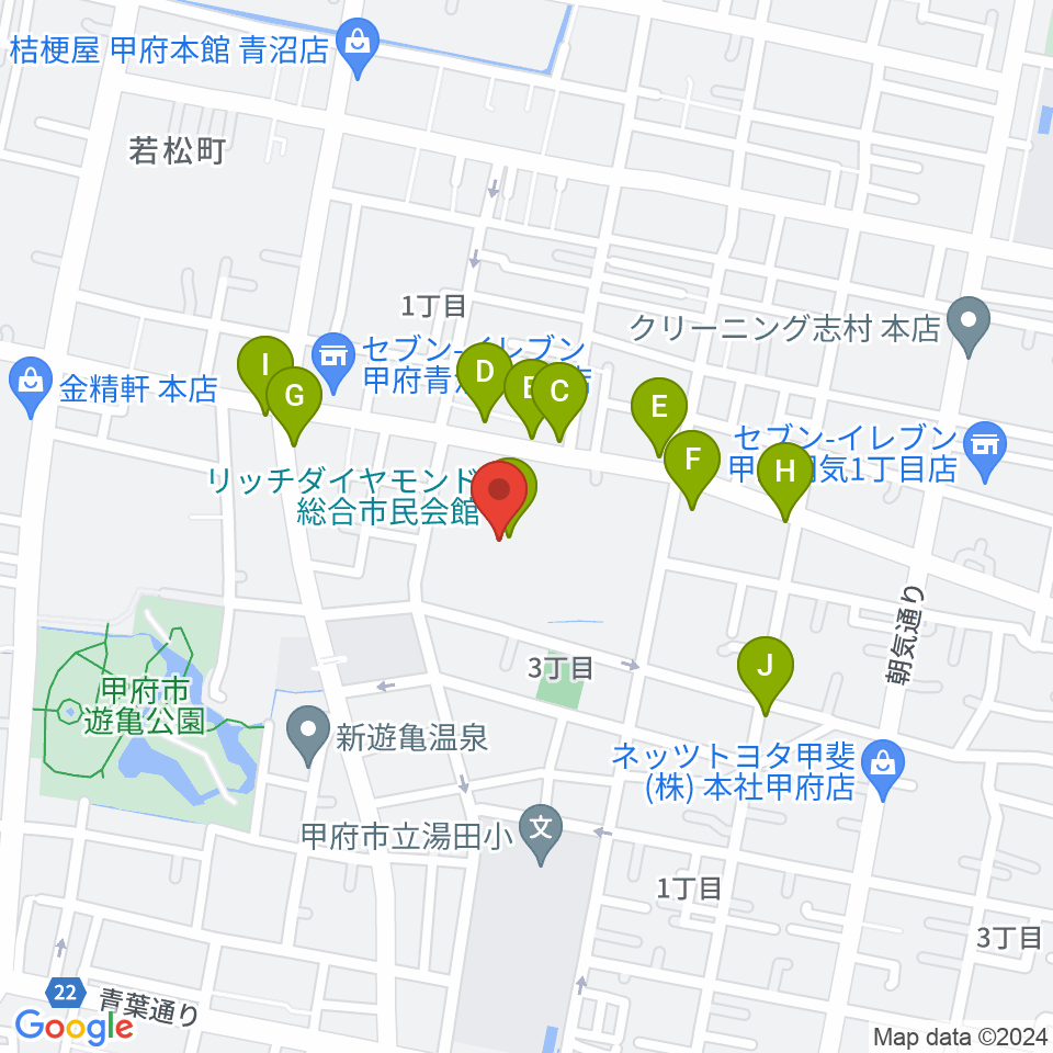 リッチダイヤモンド総合市民会館周辺のファミレス・ファーストフード一覧地図