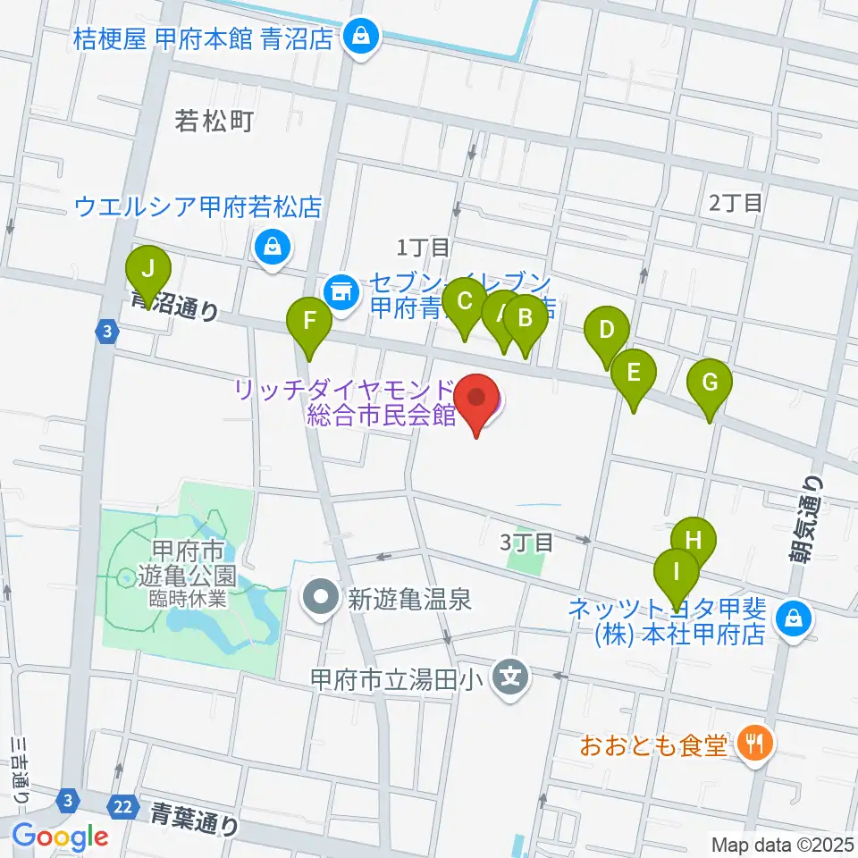 リッチダイヤモンド総合市民会館周辺のファミレス・ファーストフード一覧地図
