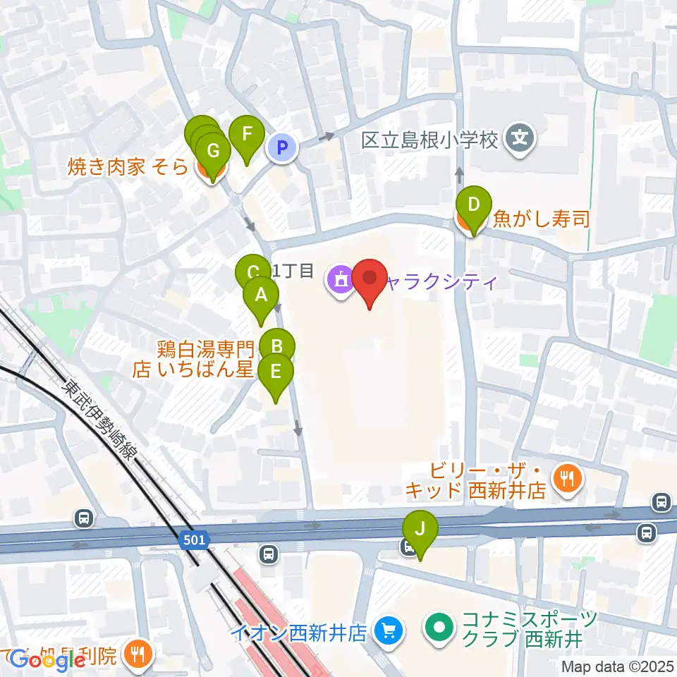 西新井文化ホール周辺のファミレス・ファーストフード一覧地図