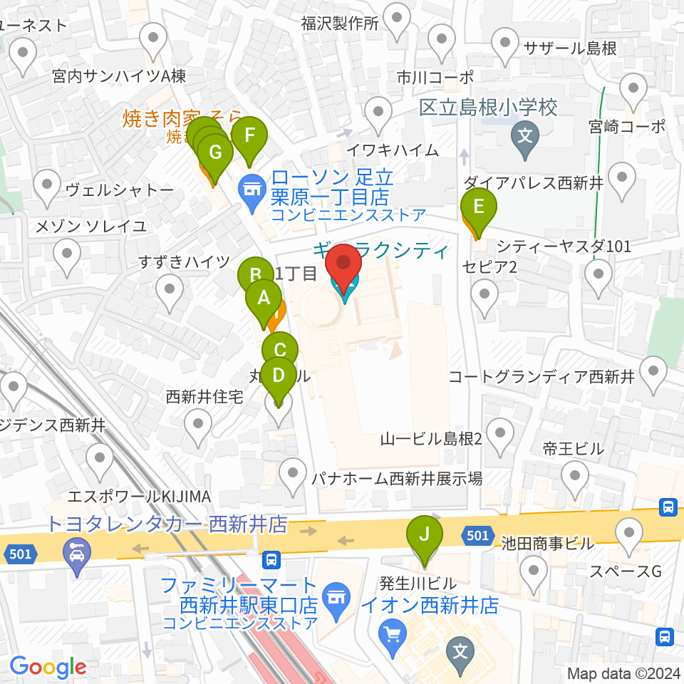 まるちたいけんドーム周辺のファミレス・ファーストフード一覧地図