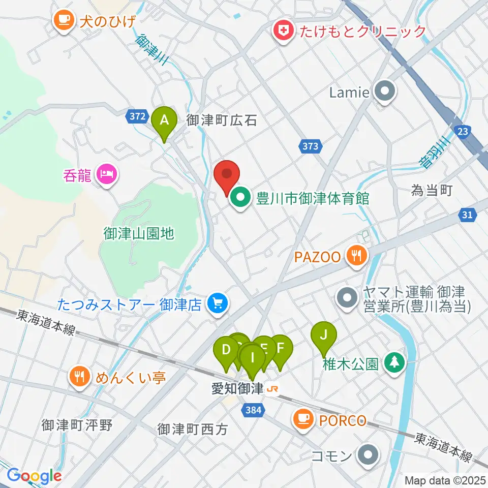 豊川市御津文化会館 ハートフルホール周辺のファミレス・ファーストフード一覧地図