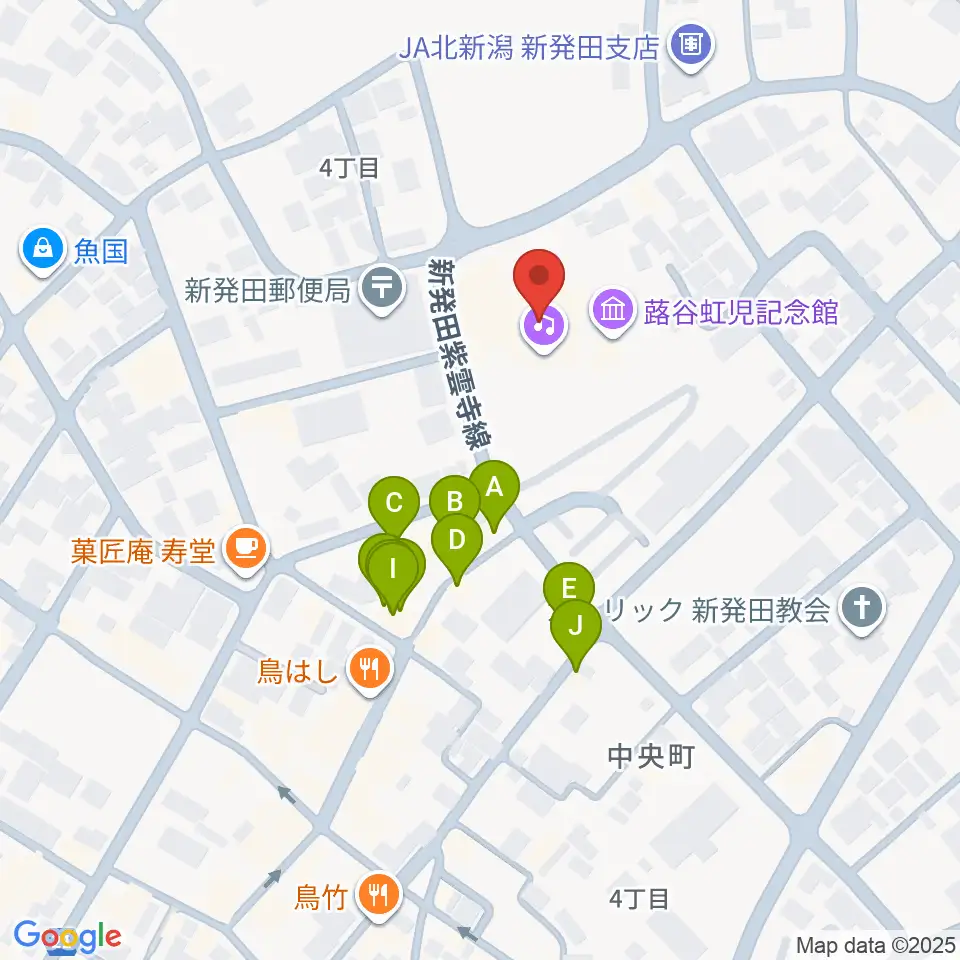 新発田市民文化会館周辺のファミレス・ファーストフード一覧地図