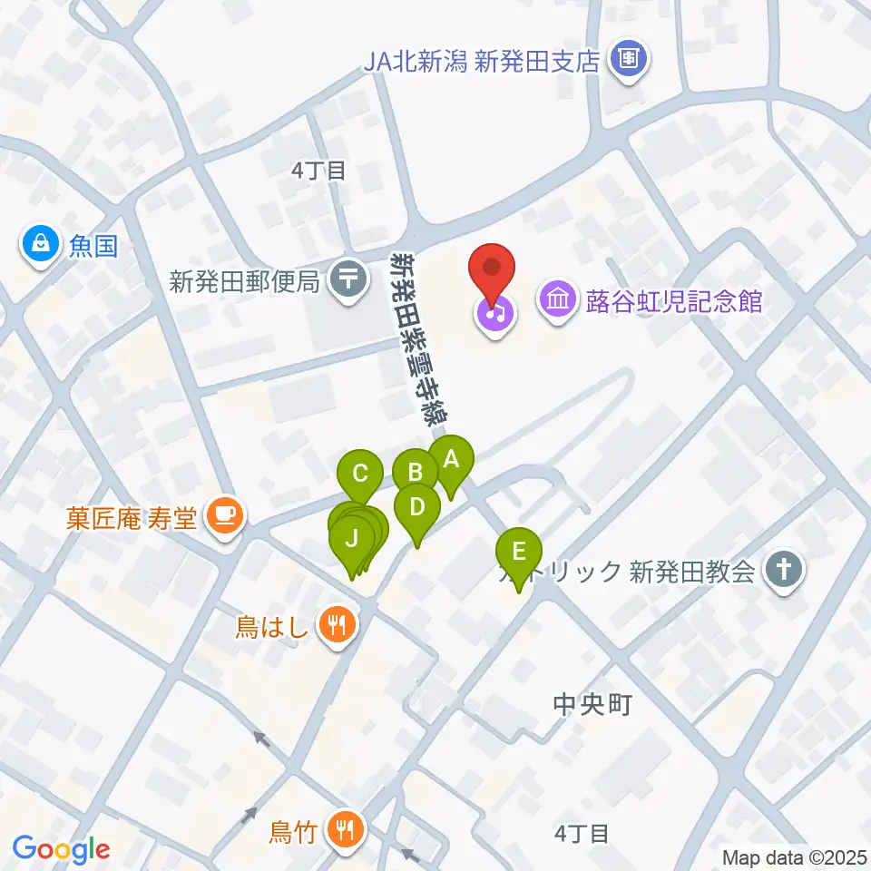 新発田市民文化会館周辺のファミレス・ファーストフード一覧地図