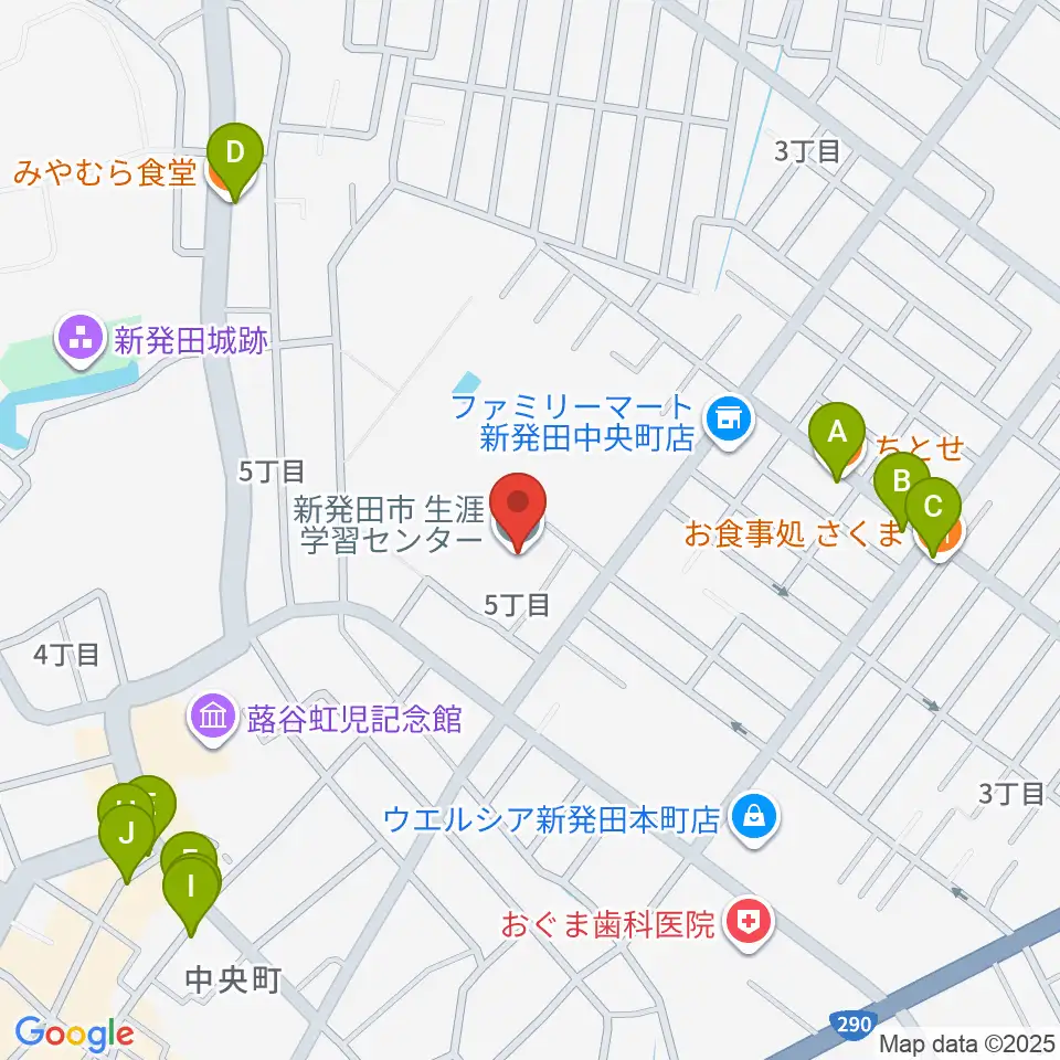 新発田市生涯学習センター周辺のファミレス・ファーストフード一覧地図