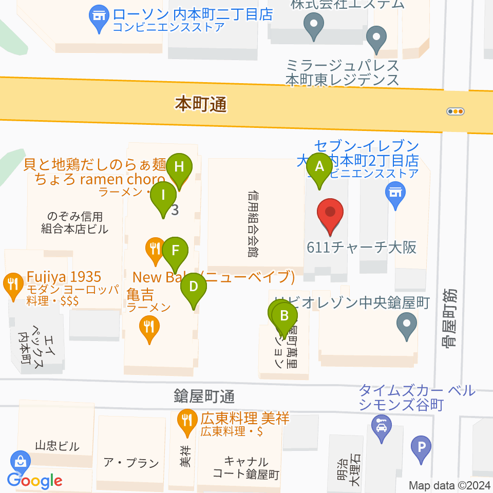 ムジークシューレ大阪周辺のファミレス・ファーストフード一覧地図