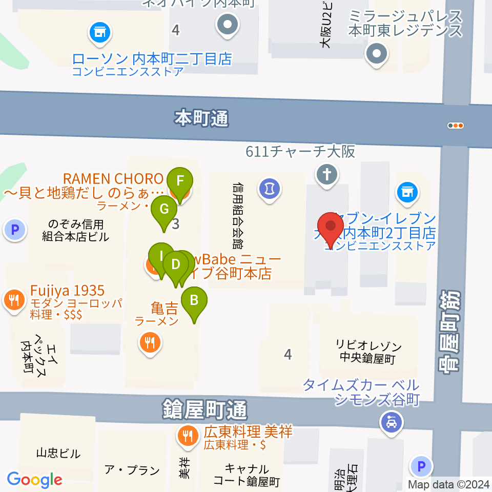 ムジークシューレ大阪周辺のファミレス・ファーストフード一覧地図