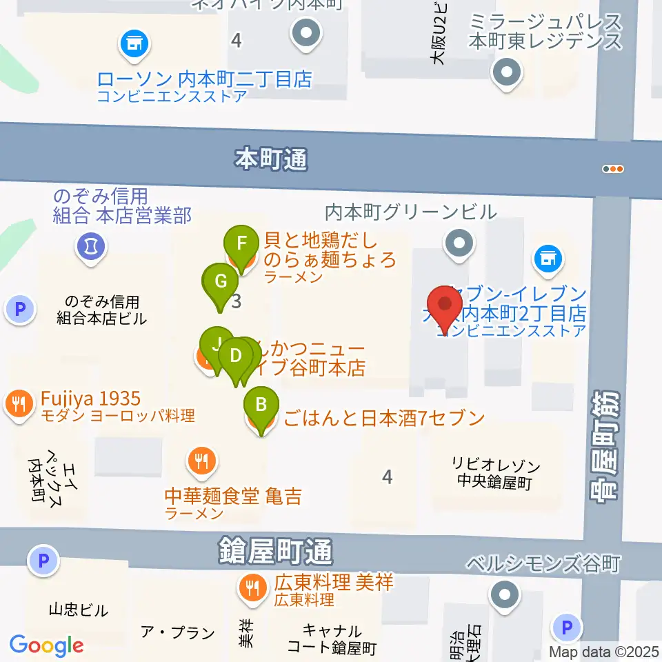 ムジークシューレ大阪周辺のファミレス・ファーストフード一覧地図