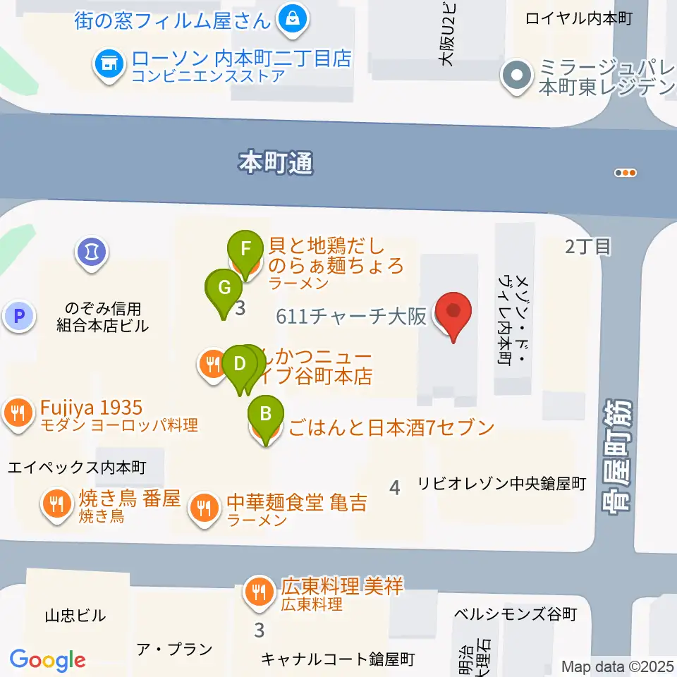 ムジークシューレ大阪周辺のファミレス・ファーストフード一覧地図