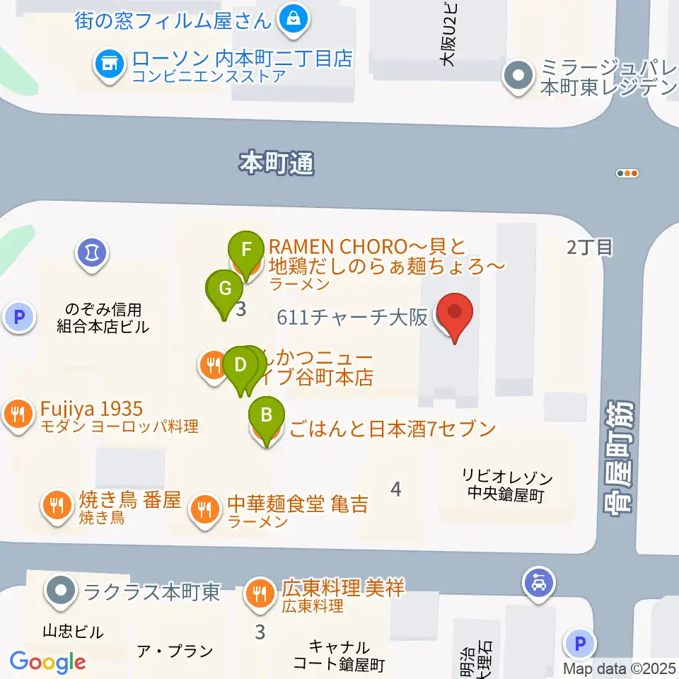 ムジークシューレ大阪周辺のファミレス・ファーストフード一覧地図