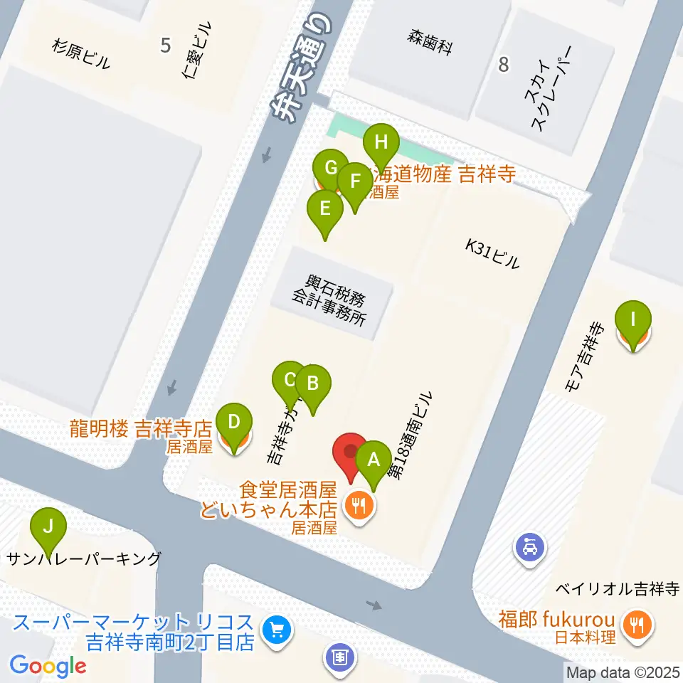 吉祥寺MANDA-LA2周辺のファミレス・ファーストフード一覧地図