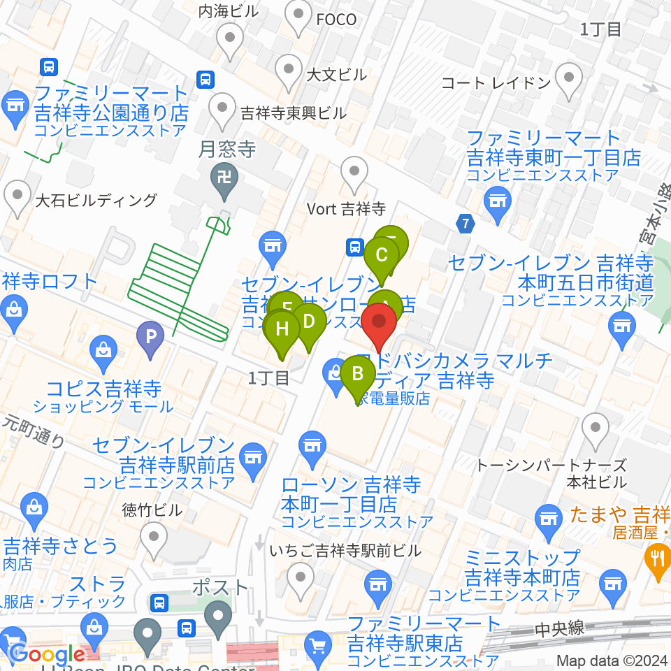 吉祥寺スターパインズカフェ周辺のファミレス・ファーストフード一覧地図