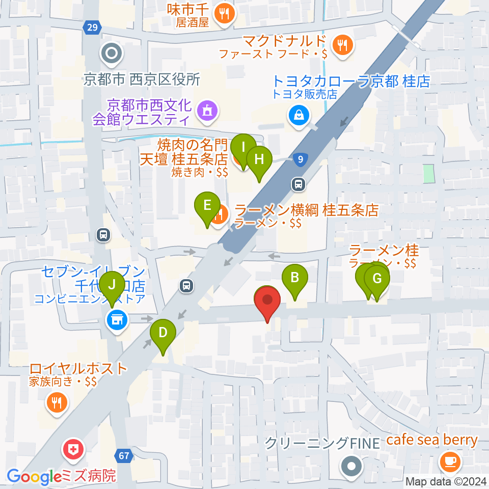 ベンチャーズハウス六絃周辺のファミレス・ファーストフード一覧地図