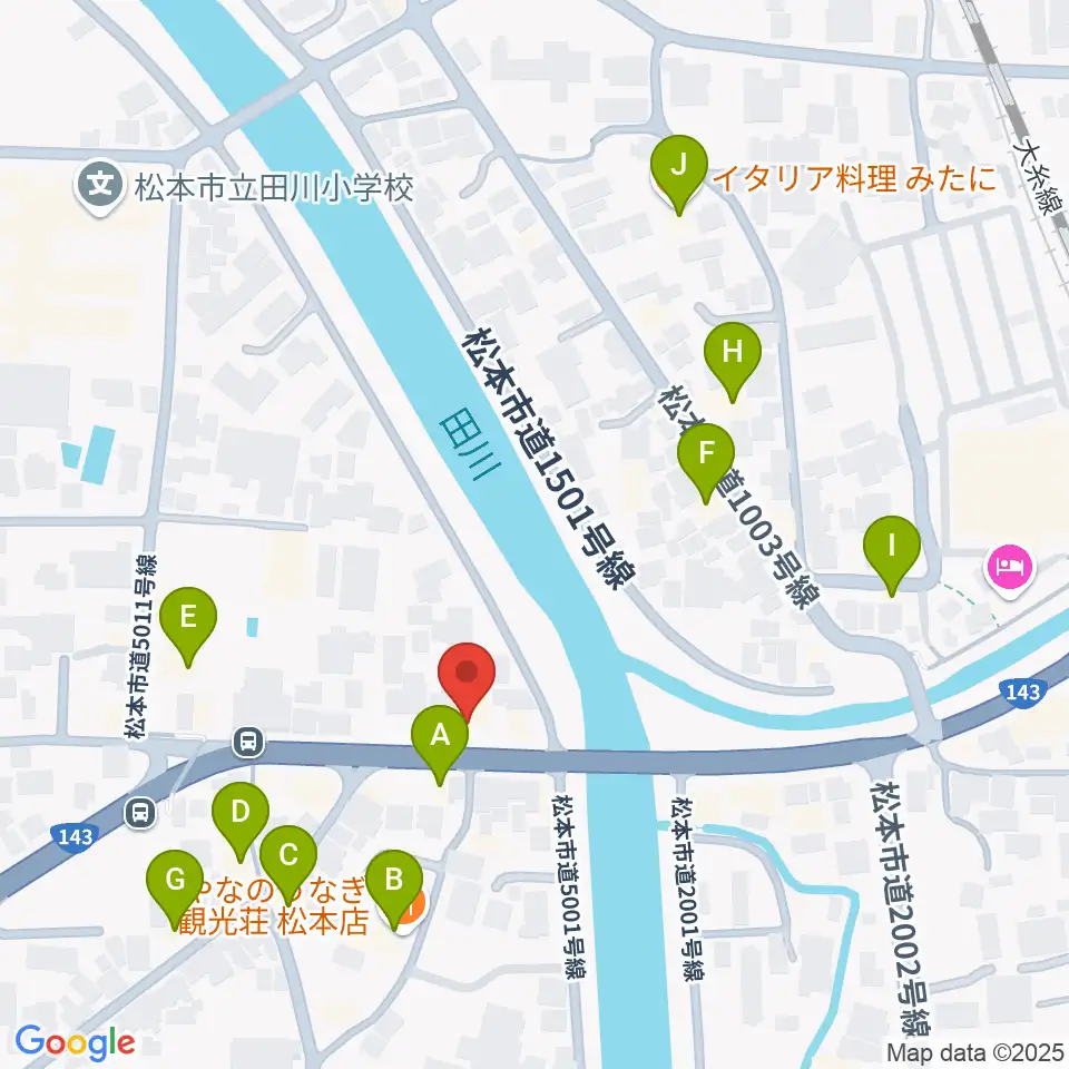 シェリーミュージックスクール松本校周辺のファミレス・ファーストフード一覧地図