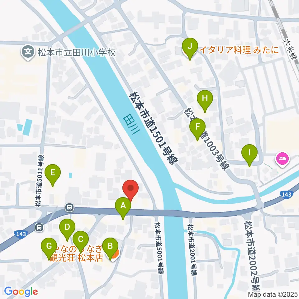 シェリーミュージックスクール松本校周辺のファミレス・ファーストフード一覧地図