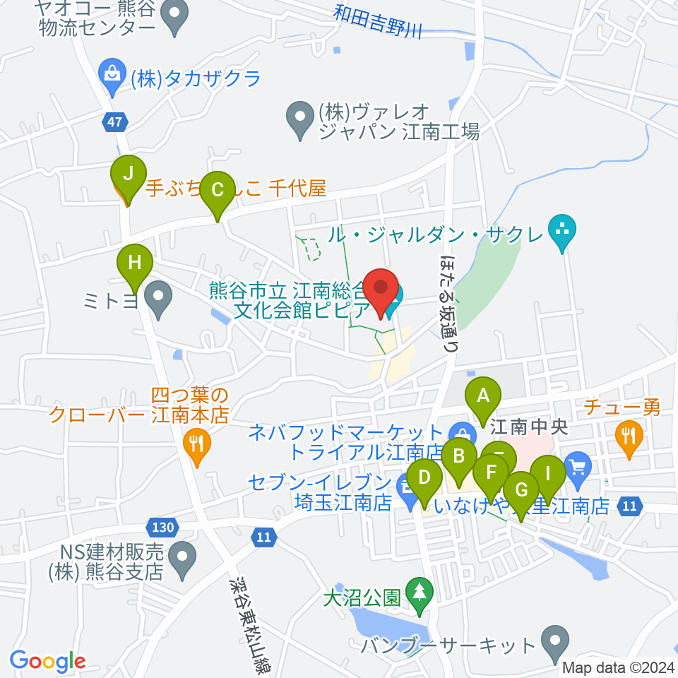 江南総合文化会館ピピア周辺のファミレス・ファーストフード一覧地図