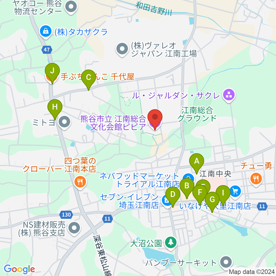 江南総合文化会館ピピア周辺のファミレス・ファーストフード一覧地図