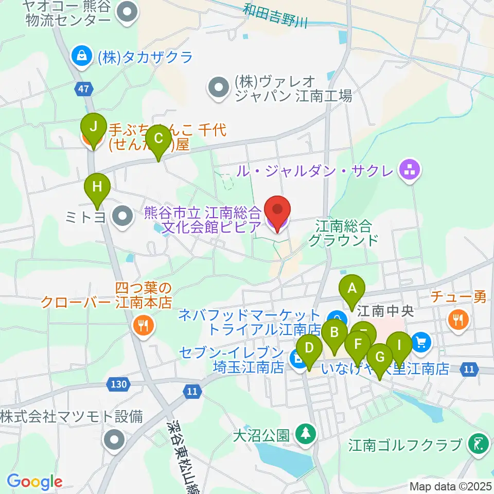 江南総合文化会館ピピア周辺のファミレス・ファーストフード一覧地図