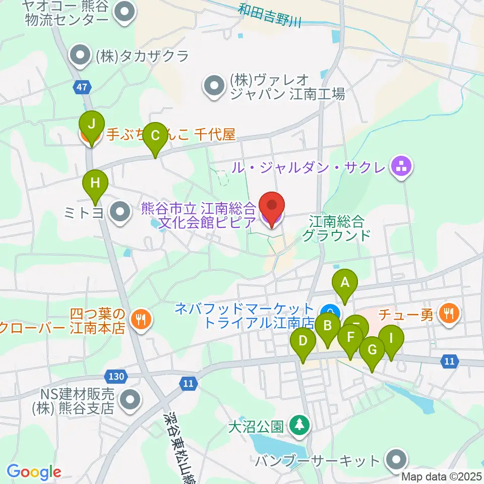 江南総合文化会館ピピア周辺のファミレス・ファーストフード一覧地図
