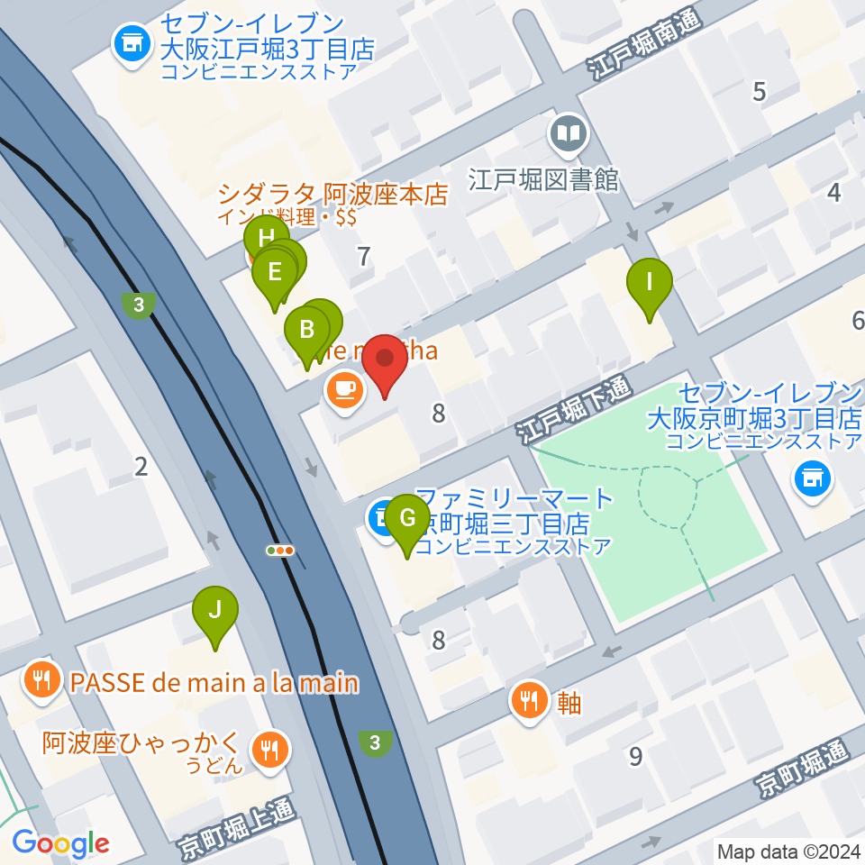 阿波座マーサ周辺のファミレス・ファーストフード一覧地図